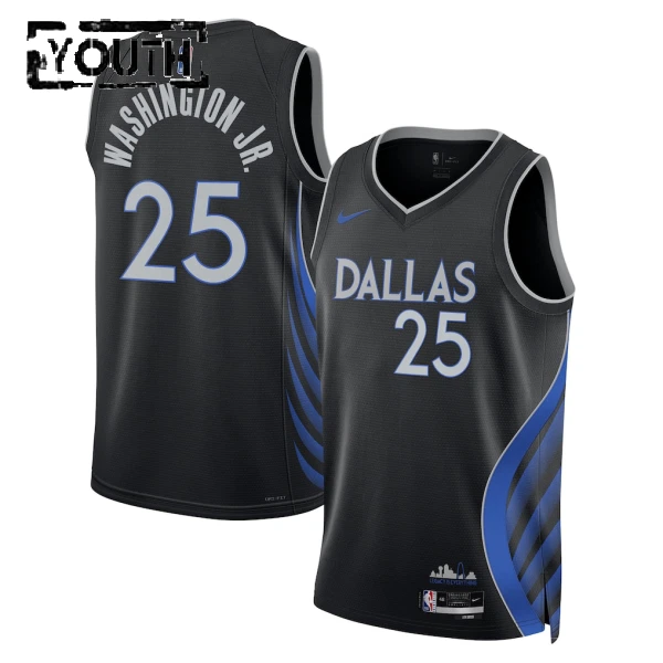 Nike Dallas Mavericks Washington JR Trikot City Edition 25/26 Swingman Schwarz Für Kinder
