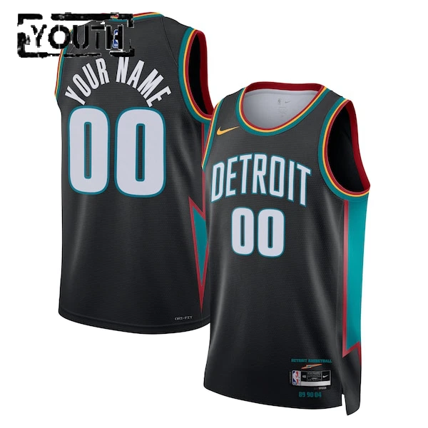 Nike Detroit Pistons Trikot Personalisiert City Edition 25/26 Swingman Schwarz Für Kinder
