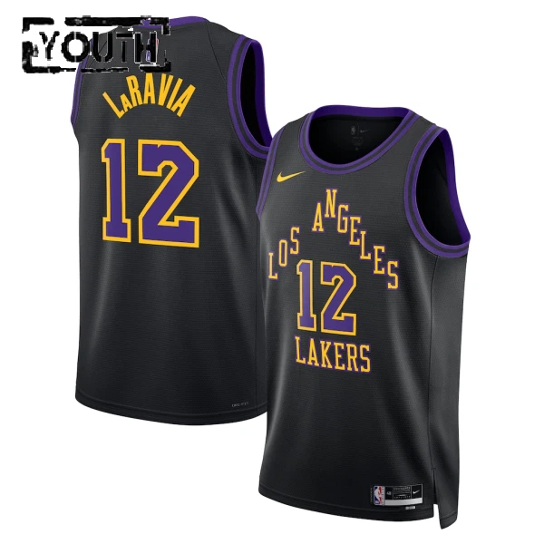 Nike Los Angeles Lakers Jake Laravia Trikot City Edition 25/26 Swingman Schwarz Für Kinder