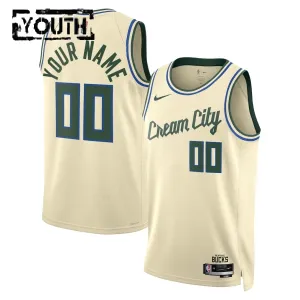 Nike Milwaukee Bucks Trikot Personalisiert City Edition 25/26 Swingman Weiß Für Kinder