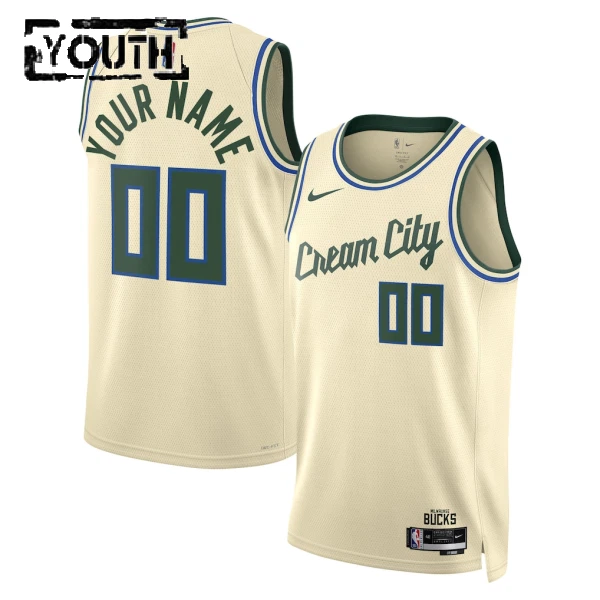 Nike Milwaukee Bucks Trikot Personalisiert City Edition 25/26 Swingman Weiß Für Kinder