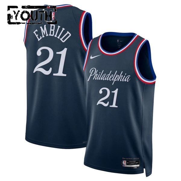 Nike Philadelphia 76ers Joel Embiid Trikot City Edition 25/26 Swingman Navy Für Kinder