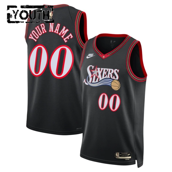 Nike Philadelphia 76ers Trikot Personalisiert Classic Edition 25/26 Swingman Schwarz Für Kinder