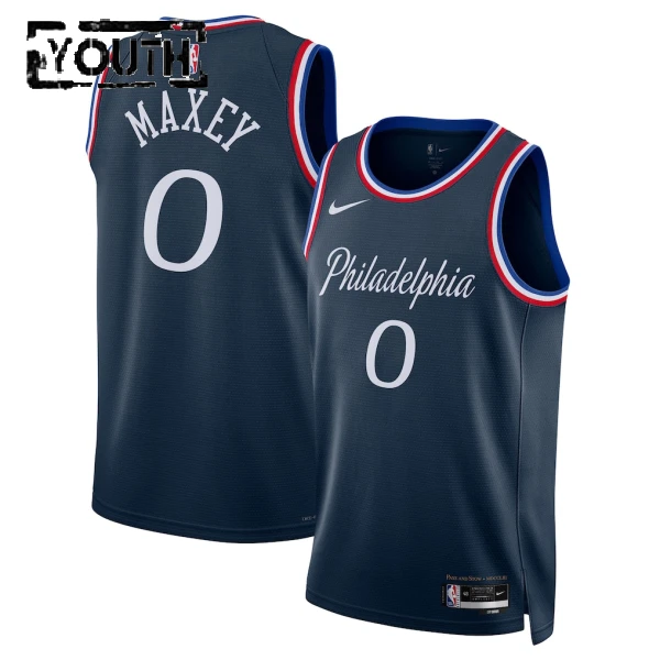 Nike Philadelphia 76ers Tyrese Maxey Trikot City Edition 25/26 Swingman Navy Für Kinder