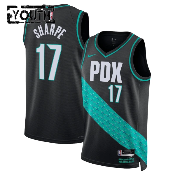 Nike Portland Trail Blazers Shaedon Sharpe Trikot City Edition 25/26 Swingman Schwarz Für Kinder