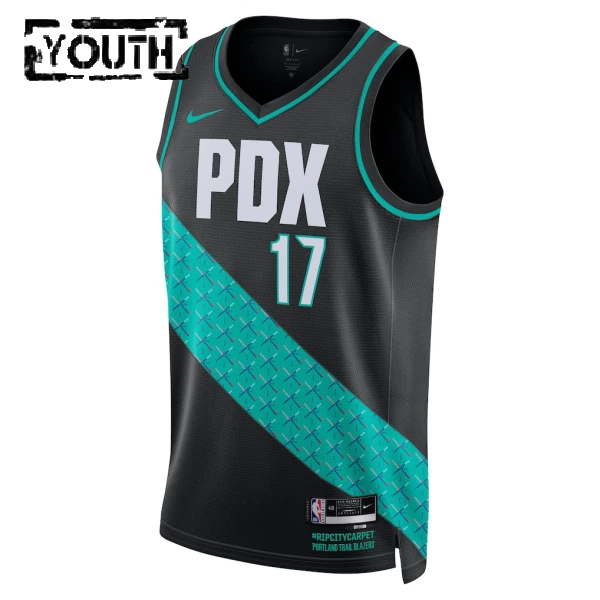 Nike Portland Trail Blazers Shaedon Sharpe Trikot City Edition 25/26 Swingman Schwarz Für Kinder