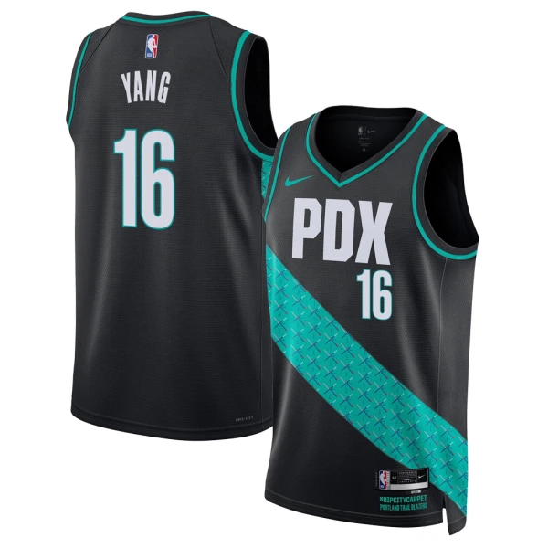 Nike Portland Trail Blazers Yang Hansen Trikot City Edition 25/26 Swingman Schwarz Für Herren