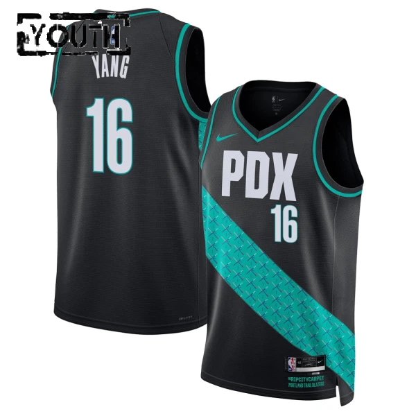 Nike Portland Trail Blazers Yang Hansen Trikot City Edition 25/26 Swingman Schwarz Für Kinder