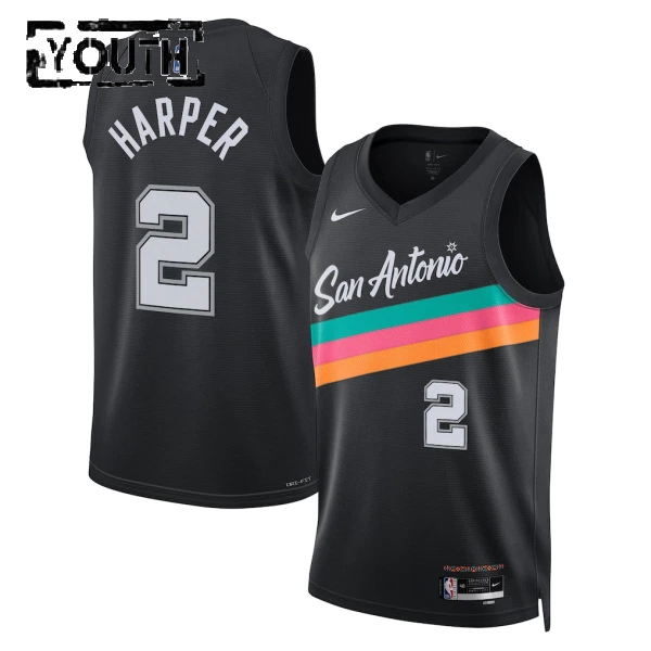 Nike San Antonio Spurs Dylan Harper Trikot City Edition 25/26 Swingman Schwarz Für Kinder