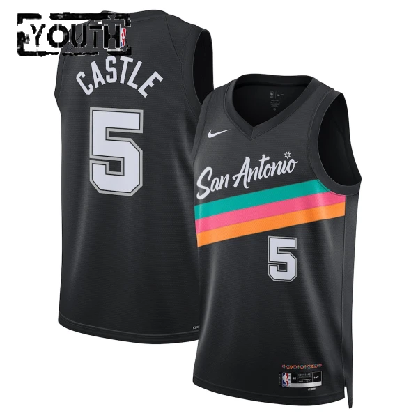 Nike San Antonio Spurs Stephon Castle Trikot City Edition 25/26 Swingman Schwarz Für Kinder