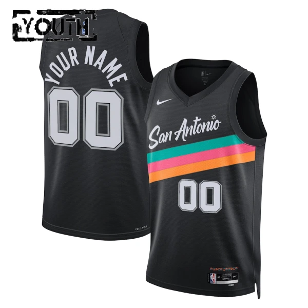 Nike San Antonio Spurs Trikot Personalisiert City Edition 25/26 Swingman Schwarz Für Kinder