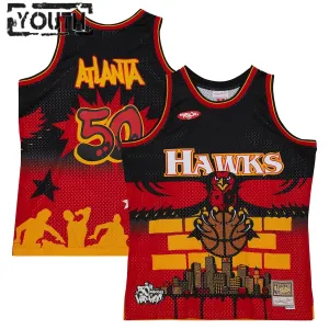 Atlanta Hawks Mitchell Ness x Tats Cru Edition Trikot Hardwood Classics 23/24 Swingman Schwarz Für Kinder