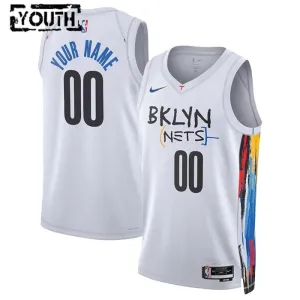 Nike Brooklyn Nets Trikot Personalisiert City Edition 22/23 Swingman Weiß Für Kinder