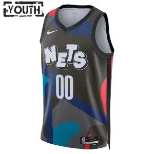 Nike Brooklyn Nets Trikot Personalisiert City Edition 23/24 Swingman Schwarz Für Kinder