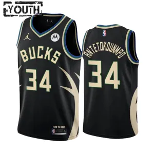 Jordan Milwaukee Bucks Giannis Antetokounmpo 34 Trikot Statement Edition Swingman Schwarz Für Kinder