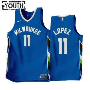 Nike Milwaukee Bucks Brook Lopez 11 Trikot City Edition 22/23 Swingman Blau Für Kinder