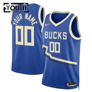 Nike Milwaukee Bucks Trikot Personalisiert City Edition 24/25 Swingman Blau Für Kinder