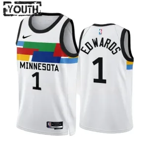Nike Minnesota Timberwolves Anthony Edwards 1 Trikot City Edition 22/23 Swingman Weiß Für Kinder