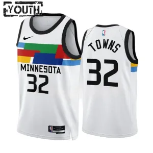 Nike Minnesota Timberwolves Karl Anthony Towns 32 Trikot City Edition 22/23 Swingman Weiß Für Kinder