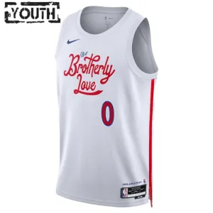 Nike Philadelphia 76ers Tyrese Maxey 0 Trikot City Edition 22/23 Swingman Weiß Für Kinder